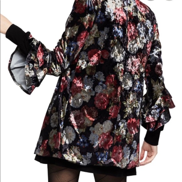 BCBG GENERATION BOHO FLORAL  RUFFLE SLEEVES VELVET CARDIGAN BLAZER - Picture 16 of 16